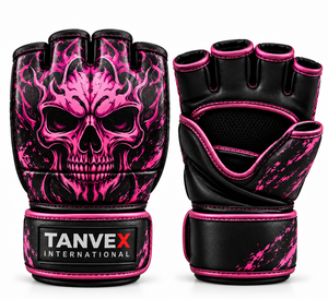 Gants de MMA TANVEX INTERNATIONAL en cuir, demi-doigts, fermeture Velcro, imprimé loup, équipement d'entraînement d'arts martiaux - Product Image 6