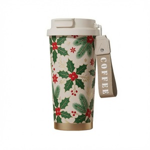 Gobelet isotherme en acier inoxydable 316 à motif de Noël, pour café, thé, bière, avec double couvercle et base en silicone noir - Product Image 4