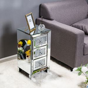Comodino Moderno Contemporaneo con Superficie a Specchio e 3 Cassetti Diamantati - Product Image 2