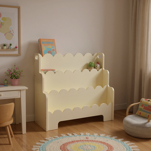 Estantería de Plástico Rosa de 3 Niveles con Bordes Festoneados, Mueble para el Hogar que Ahorra Espacio, Diseño Moderno - Product Image 1