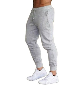 Pantalon de survêtement gris pour homme, taille élastique, cordon de serrage, poches latérales, joggers décontractés, coton tricoté mi-lourd, vêtements d'automne - Product Image 1