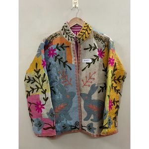 Veste en coton Suzani brodée à la main pour femme, col en V, respirante, motif floral Kantha, pour mariage, hiver, été, cadeau de demoiselle d'honneur - Product Image 5