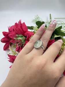 Natural Prehnite Oval Silver Plated <b>Ring</b> Handmade <b>Statement</b> Gemstone <b>Ring</b> for Women Boho Fashion Jewelry - Product Image 3