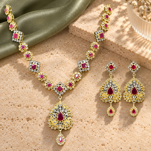 Wholesale Gold Plated Ruby CZ Necklace Earrings Maang <b>Tikka</b> Set Pakistani Bridal Jewelry Bulk Order - Product Image 5