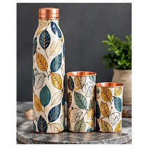 Handpainted Copper Water <b>Bottle</b> Set <b>Pink</b> Cherry Blossom Design Portable Travel Drinkware - Product Image 6