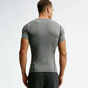 T-shirt sportif pour homme, noir, manches courtes, séchage rapide, coupe classique, col rond, tricoté, 100% coton, logo sur le devant, haute extensibilité, vêtements de sport - Product Image 5