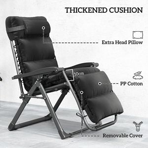 Set di 2 Sedie a Gravità Zero Reclinabili e Pieghevoli per Esterni con Cuscino, Poggiatesta e Vassoio Laterale, Colore Nero - Product Image 6