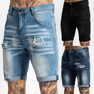 Shorts en jean déchiré pour homme, taille mi-haute, coupe droite, en coton, style Y2K, respirant, pour les fêtes et l'été - Product Image 3