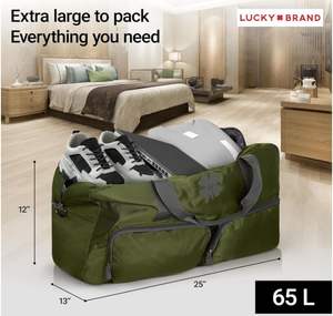 Sac de sport pliable en toile 65L, grande capacité, léger, avec fermeture éclair, bandoulière réglable, pour week-end ou nuitée - Product Image 4