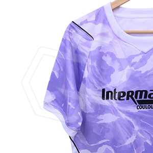 Camiseta Deportiva Unisex de Manga Corta, Transpirable, de Poliéster, con Estampado de Camuflaje Tie Dye Morado y Blanco, Fabricada Directamente en Fábrica, Calidad Premium - Product Image 3