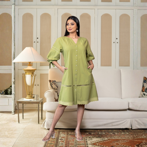 Elegante Vestido de Algodón Verde Aguacate para Mujer - Product Image 4