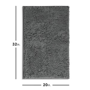 Tapis de bain moderne en chenille rectangulaire gris foncé, antidérapant avec dos en caoutchouc, épais, à motif festonné, réversible, lavable en machine - Product Image 5