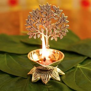 Lampe Diya en laiton plaqué or, Arbre de Vie, pour la prière, décoration religieuse - Product Image 1