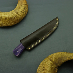 Couteau EDC à lame fixe en acier Damas, forgé à la main, manche en bois Pakka violet, couteau utilitaire pour le camping et le bushcraft, vente en gros OEM - Product Image 6