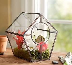 Terrarium géométrique en verre, pour plantes succulentes et plantes aériennes, pour la maison et le jardin, terrarium géométrique noir en verre avec couvercle, fait à la main - Product Image 2