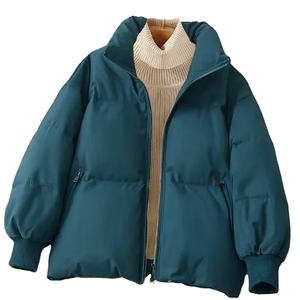 เสื้อโค้ทผู้หญิงมีซิปสีล้วนทรงหลวม, เสื้อโค้ทขนเป็ดลำลองเสื้อแจ็คเก็ตบุคอตตอนกันความร้อนหนาสำหรับฤดูหนาว - Product Image 1