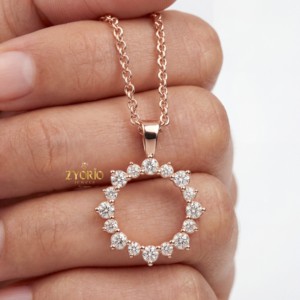 Collar con Colgante de Círculo de Diamantes Clásico Moderno, Plata de Ley 925, Chapado en Oro, Lujoso, para Mujer, Fiesta, Boda, Aniversario - Product Image 1