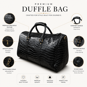 Black Crocodile Embossed Duffle <b>Bag</b> for <b>Men</b> | Luxury Travel Weekender | Large <b>Overnight</b> Carryall with Shoulder Strap, Handles - Product Image 5