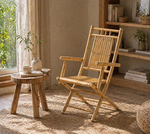 Wholesale Bamboo Folding Garden Chair <b>with</b> Armrest Outdoor Patio Dining Chair Durable Foldable Natural Furniture OEM ODM - Product Image 1