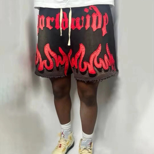 Shorts en toile streetwear pour hommes, noir et rose, avec cordon de serrage, taille élastique, respirant, écologique, coupe décontractée ample - Product Image 4