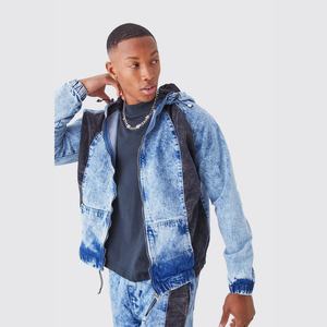 Custom Acid Wash Two-Piece <b>Men's</b> Sweatsuit Set 100% Cotton Oversized Flared Sweatpants and Hoodie with Fleece <b>Denim</b> Washed Color - Product Image 2