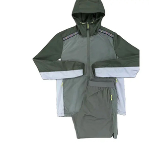 OEM Custom Men's <b>Reflective</b> Two-Piece Track Suit Hooded Windbreaker Jacket with Nylon Zipper Casual Solid Short Sweatsuit - Product Image 1