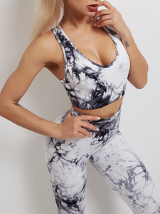 Nouvel ensemble de vêtements de yoga pour femmes, tie-dye, extensible, respirant, effet push-up, pour la gym et le fitness, comprenant un brassière de sport sans manches et un legging - Product Image 2