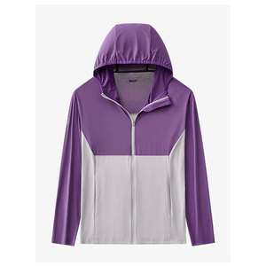 Hooded Color Blocking Windbreaker <b>Jacket</b> With Zipper Closure Purple And Gray Sporty Design Unisex Spring Autumn Wear - Product Image 1