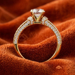 Anillo de compromiso de oro con moissanita de corte redondo y pavé para mujer, joyería de aniversario nupcial, regalo de moda de EE. UU. - Product Image 3