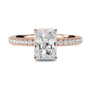 Radiant High <b>Set</b> Hidden Halo Shoulder <b>Ring</b> 0.65 Ct Lab Grown Diamond In 18K <b>Gold</b> And Platinum - Product Image 3