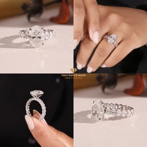 Bague de fiançailles pour femme en or massif 14 carats avec diamant CVD cultivé en laboratoire de 4,00 carats, taille ovale, sertissage éternité, couleur F, clarté VVS2, certifié IGI - Product Image 5