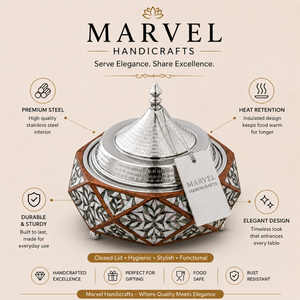 Casserole en acier inoxydable avec incrustation de nacre Marvel Handicrafts, couvercle isolé, récipient de luxe pour garder les aliments au chaud, idéal pour servir à table - Product Image 5