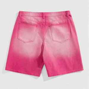 Pink Men's Bermuda Shorts Mid Waist Rhinestone Decorated Casual <b>Denim</b> Shorts Button Fly Solid Color Canvas <b>Material</b> - Product Image 2