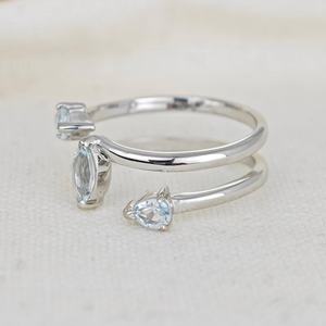 Aquamarine <b>Ring</b> <b>Adjustable</b> <b>Sterling</b> <b>Silver</b> Marquise Gemstone Jewelry For Women - Product Image 2
