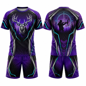 Conjunto de Camisa y Pantalones Cortos de Caza con Estampado Floral Morado para Hombre MEGAMAPLE, Sublimación, Transpirable, Poliéster, Ropa de Verano - Product Image 1