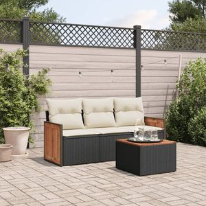 Ensemble de canapés de jardin en rotin PE noir avec structure en acier thermolaqué et bois d'acacia, mobilier d'extérieur haut de gamme - Product Image 1