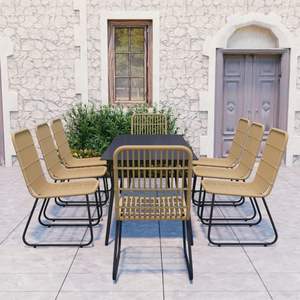 Poly Rattan Dining Set 6 Seater Outdoor Garden Furniture Contemporary Design Powder Coated Steel <b>Frame</b> - Product Image 1