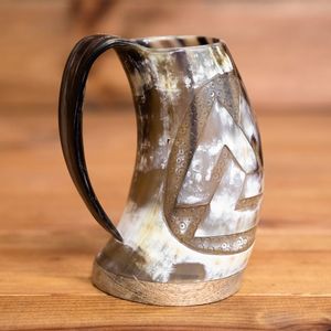 Mug en corne de bœuf Viking américain, réutilisable, écologique, compatible lave-vaisselle, design artisanal durable, couvercle en bambou, bière, vin, camping - Product Image 2