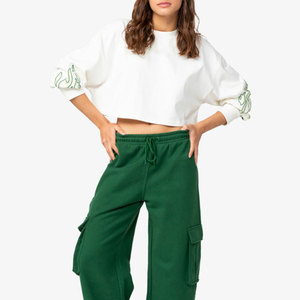 Top Corto de Manga Larga para Mujer, Color Liso, Hecho de Algodón y Poliéster, Artículo Nuevo en Línea, Precio Bajo - Product Image 5