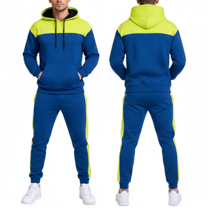 Conjunto Deportivo de Alta Visibilidad para Hombre, Azul Rey con Panel en Amarillo Neón, Sudadera con Capucha y Pantalones, Traje de Gimnasio de Alto Rendimiento - Product Image 4