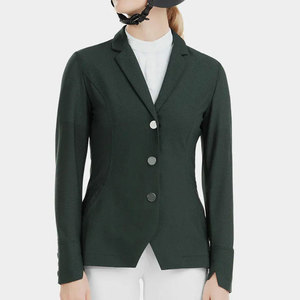 Green Polyester & Cotton Riding Jacket with Leather Details for Show Jumping <b>Equestrian</b> Wear Custom Logo - Product Image 3