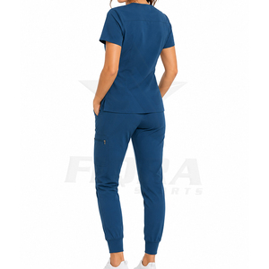 Custom Women Jogger <b>Scrub</b> Set V-Neck Top Cargo Pants Teal Caribbean Blue Stretch Medical Nursing <b>Uniform</b> Wholesale OEM - Product Image 3