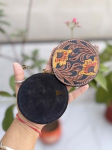 New Arrival 2026 Hand Tooled Leather Tea Coasters Sun Flower <b>Round</b> Design Handmade Vintage Style <b>Mats</b> For <b>Table</b> Decoration - Product Image 2