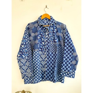 Blue Geometric Cotton Bohemian Pajama Set Long Sleeve Regular Fit V-neck Printed Breathable Eco-Friendly All Seasons Casual Wear - Product Image 6