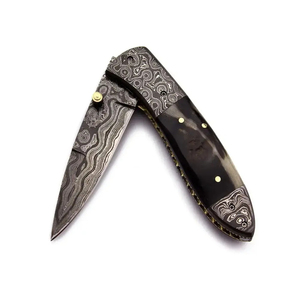 Cuchillo de Bolsillo Burraq Hecho a Mano con Acero de Damasco de 7 Pulgadas, Grado Industrial, Mango de Madera, Funda de Cuero, para Regalos y Uso en Exteriores - Product Image 6