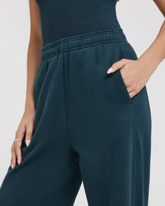 Pantalones Cargo de Corduroy Suave para Mujer, Azul Petróleo, de Pierna Recta, Cintura Alta con Cordón Ajustable, Estilo Deportivo, Venta al por Mayor Personalizada - Product Image 3