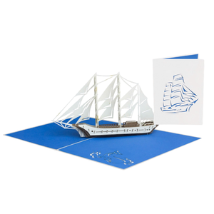 Carte de vœux 3D personnalisée sur le thème du bateau à voile, carte de vœux 3D avec enveloppe, carte de vœux faite à la main, artisanat en papier sur le thème du voyage nautique, cadeaux - Product Image 2
