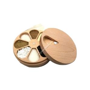 Boîte à épices ronde en bois fabriquée à la main Masala Dabba double ton avec compartiments pour la décoration de la maison et de la cuisine Boîte en bois - Product Image 1