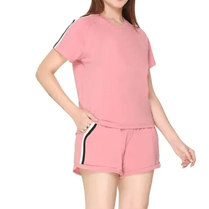 Ensembles décontractés d'été pour femmes : T-shirts et shorts 100 % coton, motifs unis, service OEM/ODM, soldes pour dames - Product Image 3