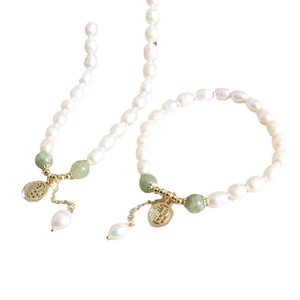 Ensemble collier et bracelet en perles d'eau douce naturelles, style chinois vintage, avec pompon en jade de Hotan, marque Fu, nouveauté tendance - Product Image 5